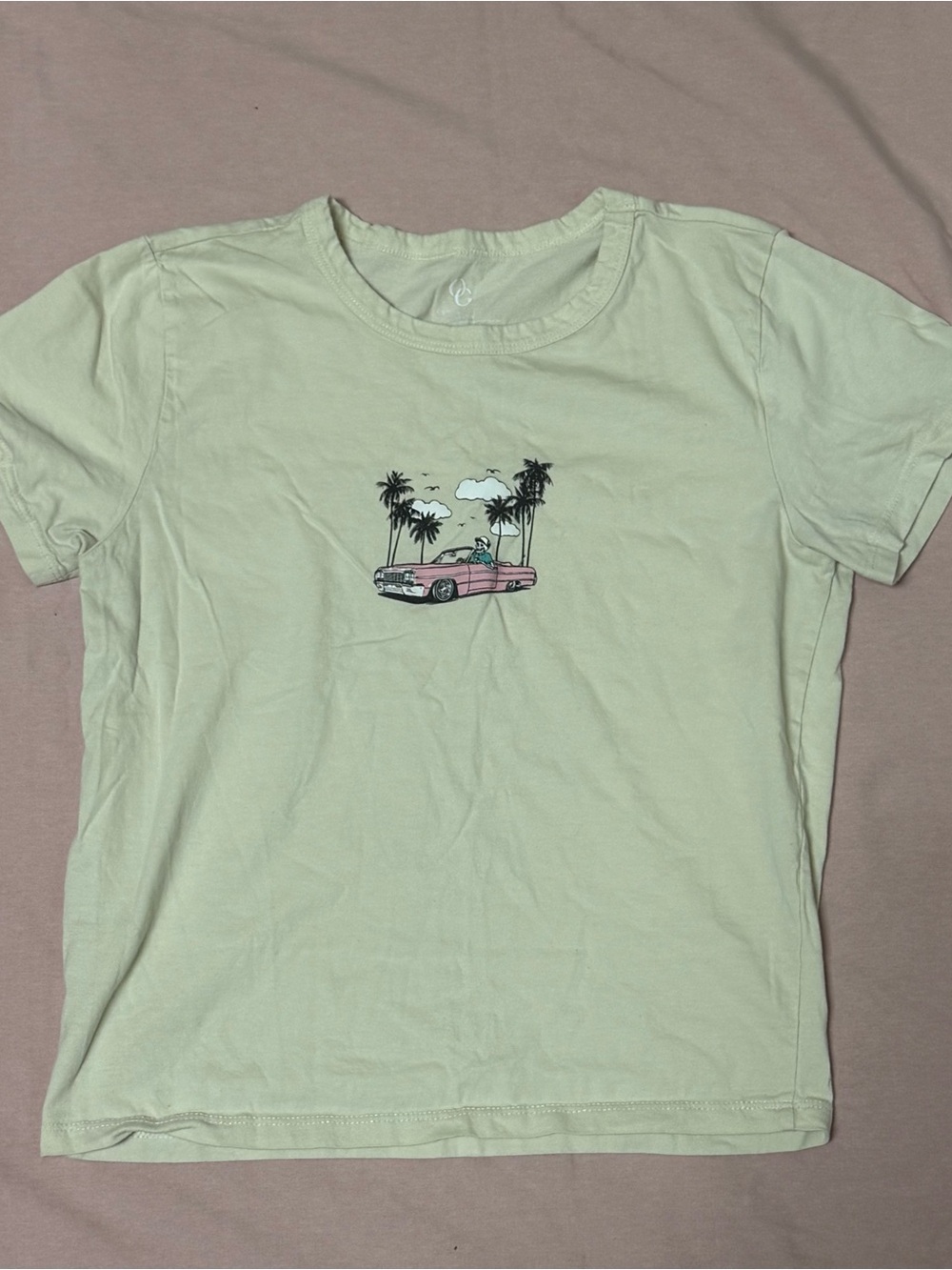 Organic Generations Cream Graphic T-Shirt Skeleton Lowrider Palm Trees Small
